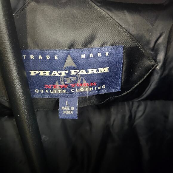 Vintage Phat Farm Men’s Goose Down Parka Coat- L -Black Fur Hood 90s Hip-Hop NYC - Picture 6 of 7